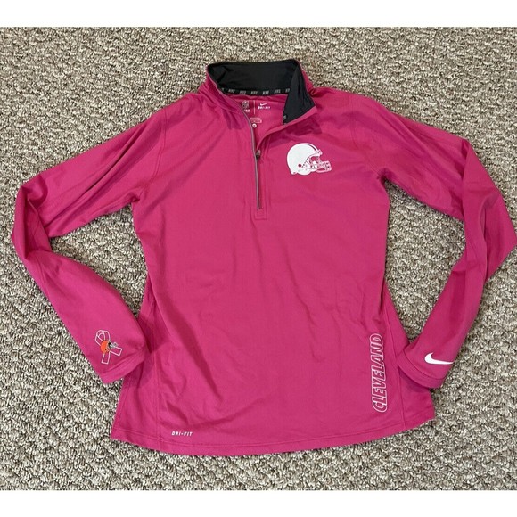 Cleveland Browns Nike Woman’s Longsleeve Dri-Fit Top Sz Med 1/4 Zip -PINK - Picture 1 of 4